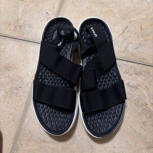 CROCS Black Strappy Sandals with White Sole